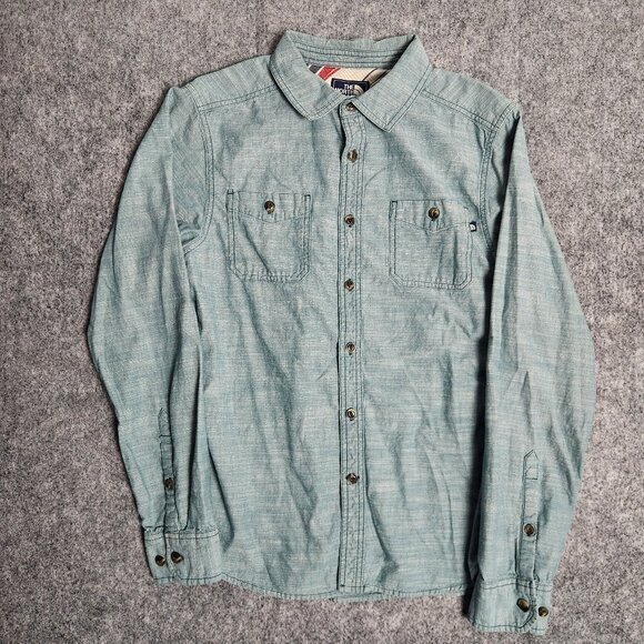 The North Face Shirt Men S Green Long‎ Sleeve Button Down Embroidered - Picture 1 of 8